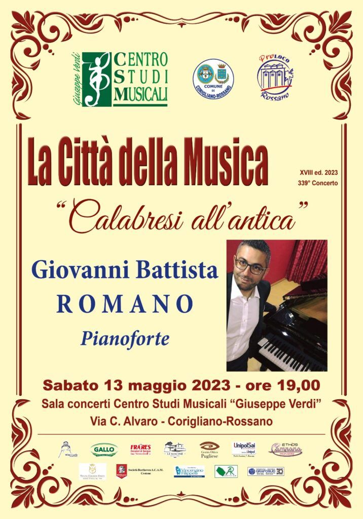 La Città della Musica ospita il Concerto di Pianoforte del Maestro Giovanni Battista Romano