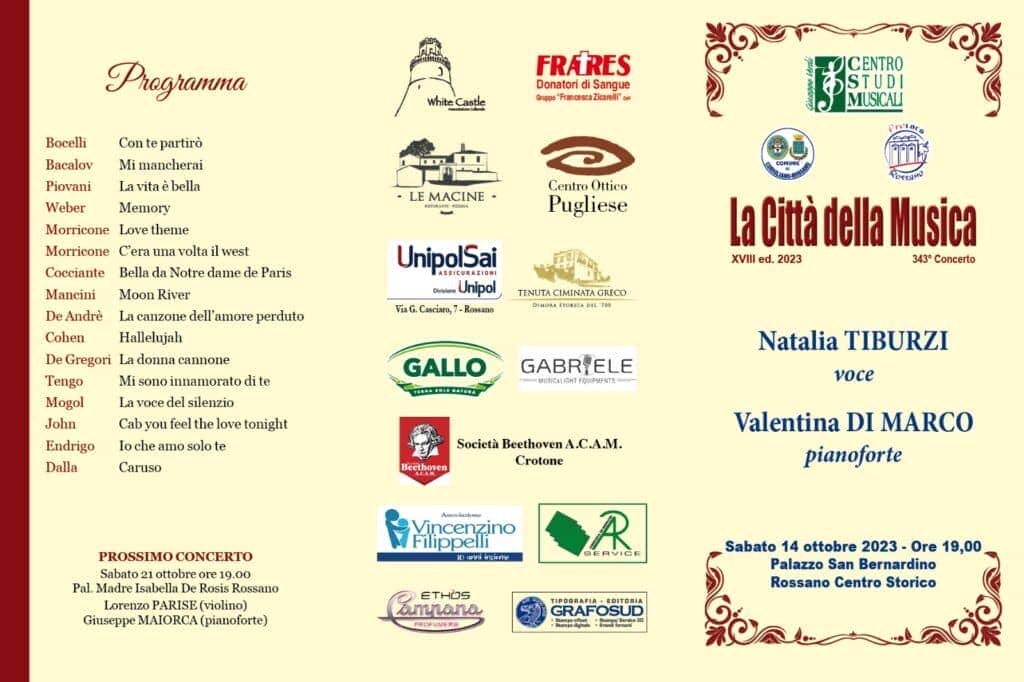 La Città della Musica XVIII: prossimo appuntamento con Recital Pianoforte e Voce 10 La Città della Musica - Recital Pianoforte e Voce