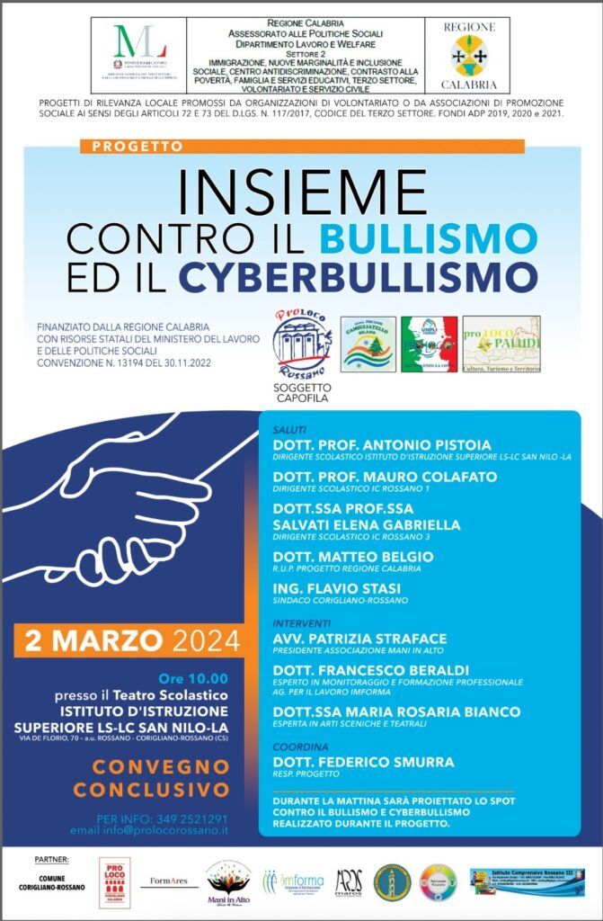 Insieme contro il bullismo ed il cyberbullismo: sabato 02 marzo evento conclusivo con la proiezione dello spot realizzato